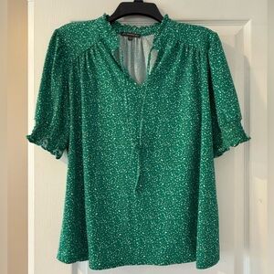 Adrianna Papell Green Puff Sleeve Blouse with Tie Front